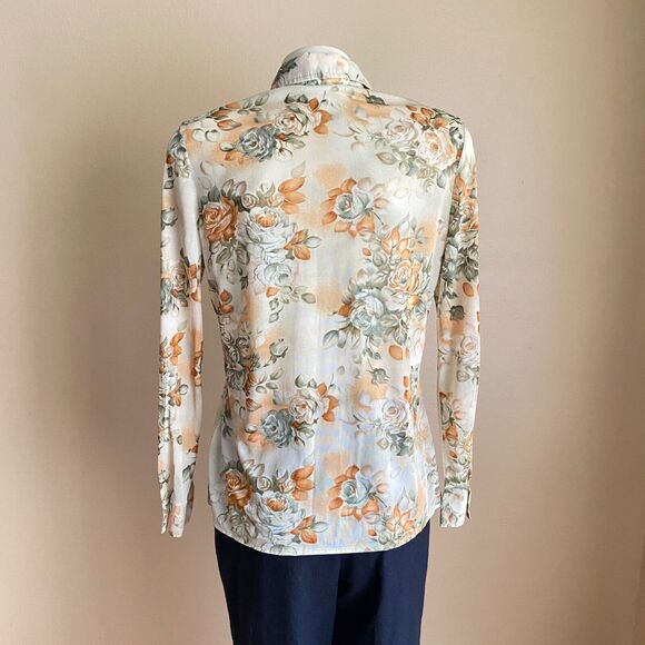 Vintage By Bogart of Texas Size 14 Floral Women's Blouse Pointy Collar Peachy - Picture 9 of 10
